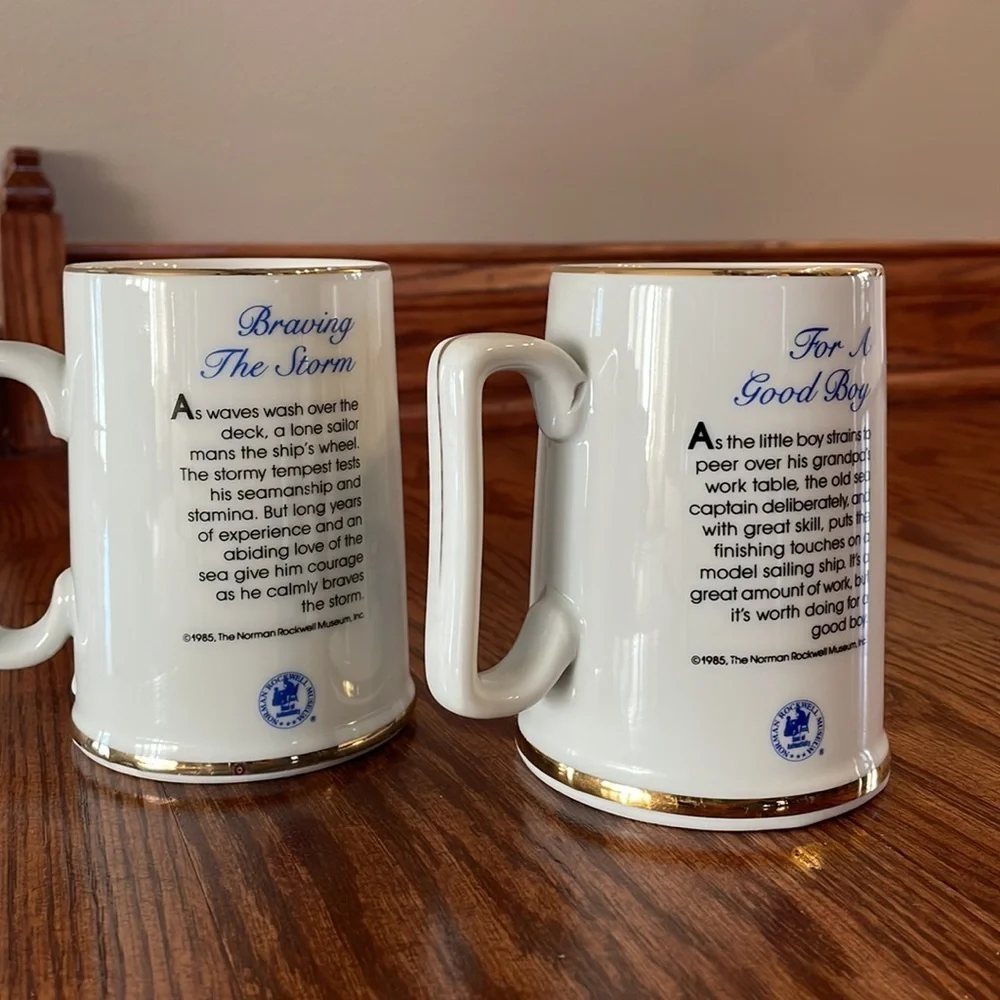 NORMAN ROCKWELL 2 (pair) Mugs. Braving the storm / For a good boy collectibles